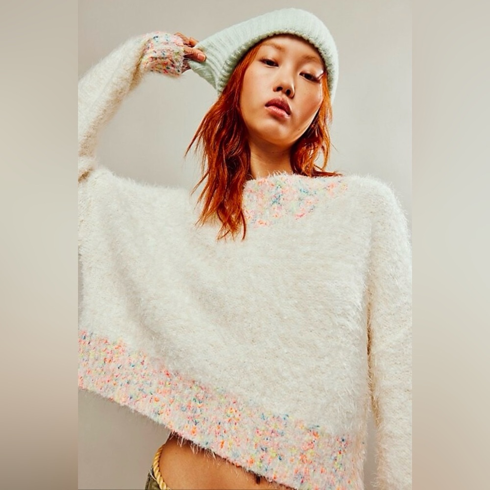 New Free People Stardust Pullover in cream, size small.